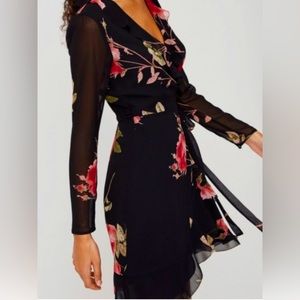 ARITZIA Wilfred Louise Longsleeve Dress, Black & Floral, Size Small